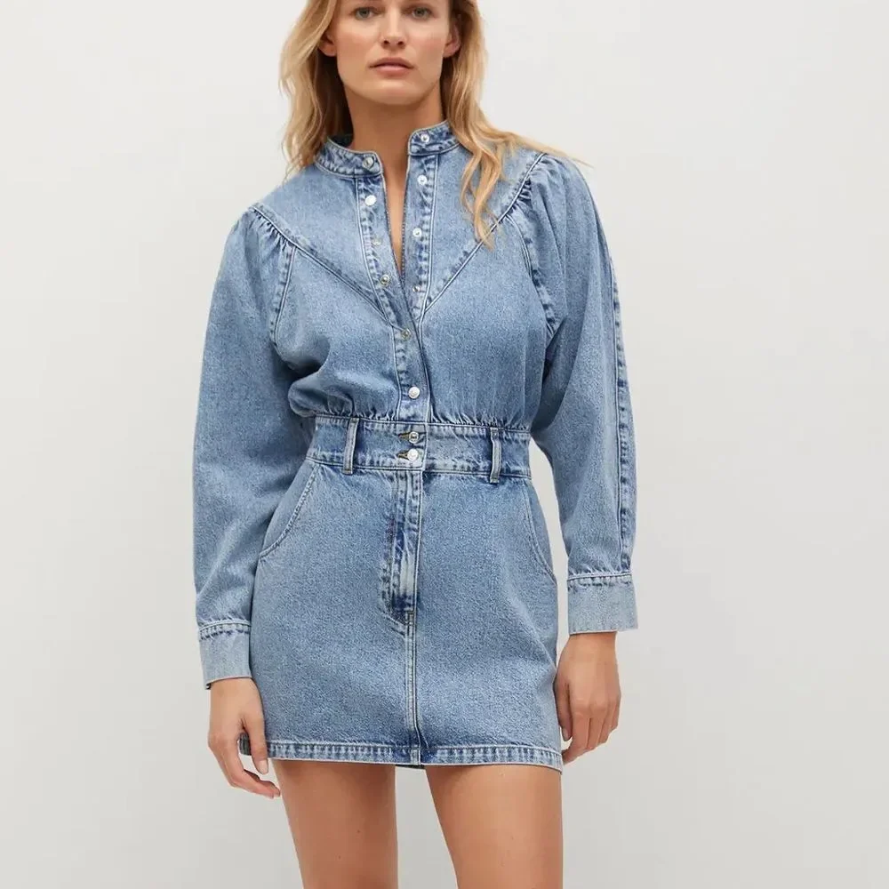 Mango Denim Dress Puff Sleeves - Picture 5 of 11